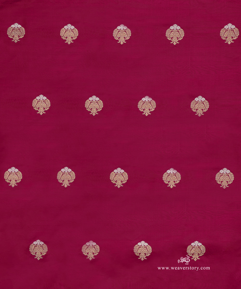 Handloom_Hot_Pink_Pure_Katan_Silk_Kadhwa_Banarasi_Fabric_With_Gold_And_Silver_Booti_WeaverStory_02