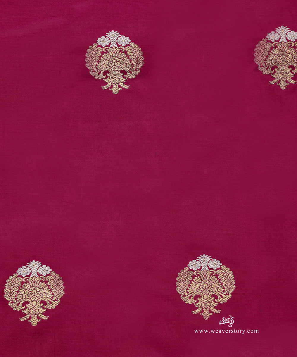 Handloom_Hot_Pink_Pure_Katan_Silk_Kadhwa_Banarasi_Fabric_With_Gold_And_Silver_Booti_WeaverStory_03