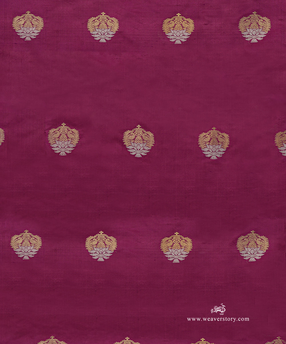 Handloom_Purple_Pure_Katan_Silk_Banarasi_Fabric_With_Gold_And_Silver_Kadhwa_Booti_WeaverStory_03