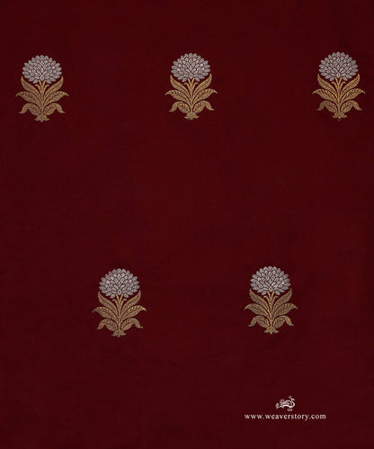 Handloom_Maroon_Pure_Katan_Silk_Banarasi_Fabric_With_Gold_And_Silver_Kadwa_Booti_WeaverStory_03