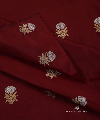 Handloom_Maroon_Pure_Katan_Silk_Banarasi_Fabric_With_Gold_And_Silver_Kadwa_Booti_WeaverStory_04