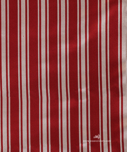 Handloom_Red_And_White_Pure_Satin_Silk_Striped_Banarasi_Banarasi_Fabric_WeaverStory_03