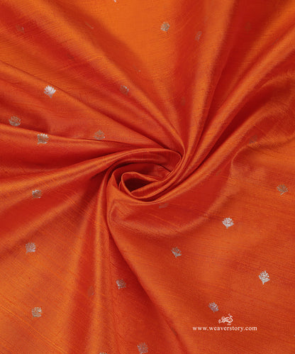 Orange_Handloom_Pure_Tussar_Silk_Banarasi_Fabric_With_Sona_Rupa_Zari_Cutwork_Booti_WeaverStory_05