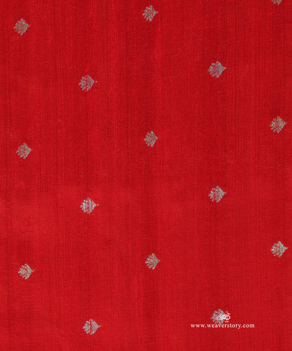 Handloom_Red_Pure_Tussar_Silk_Banarasi_Fabric_With_Sona_Rupa_Zari_Cutwork_Booti_WeaverStory_03