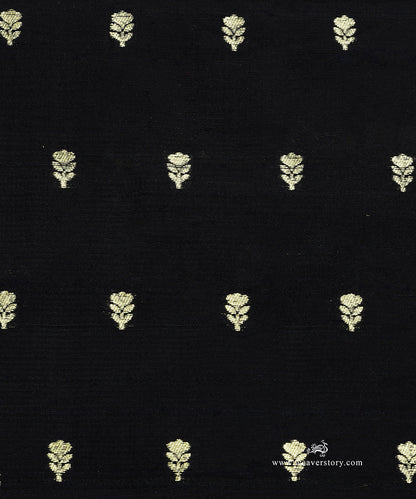 Handloom_Black_Pure_Tussar_Silk_Banarasi_Fabric_With_Sona_Rupa_Cutwork_Zari_Booti_WeaverStory_03