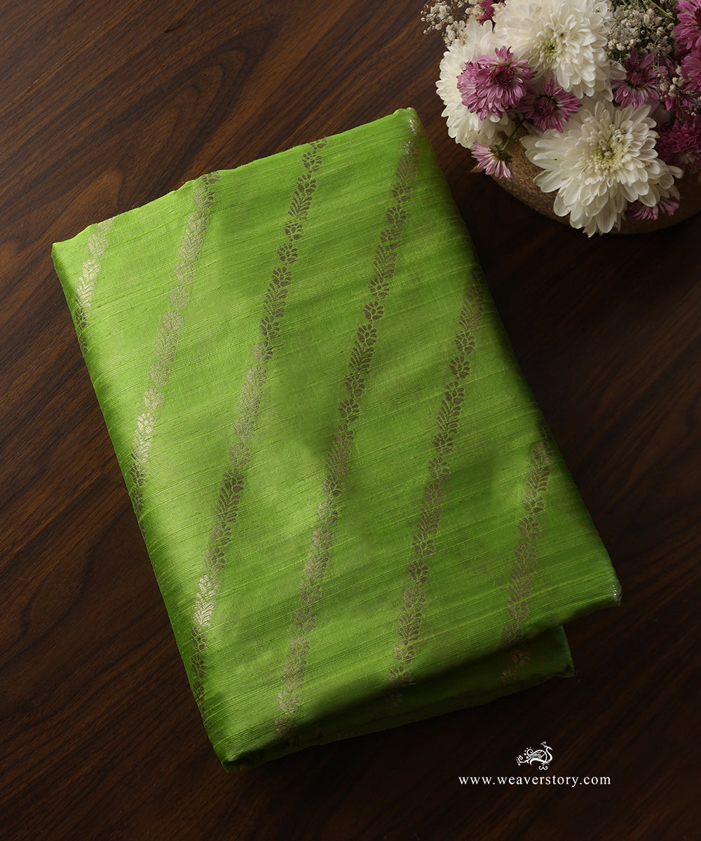 Bright_Neon_Green_Handloom_Pure_Tussar_Silk_Banarasi_Fabric_With_Zari_Work_WeaverStory_01