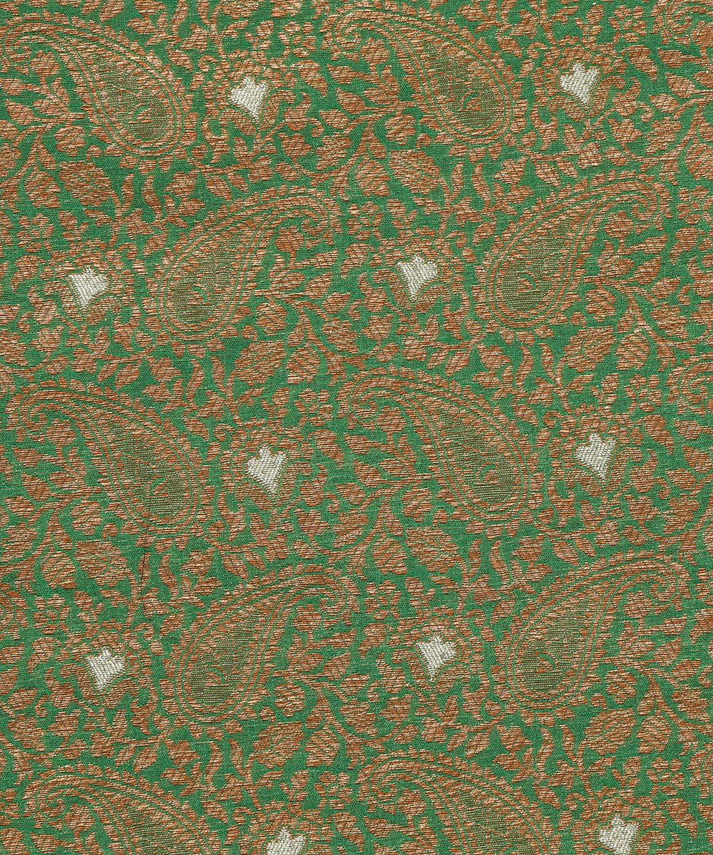 Green_Handloom_Pure_Katan_Silk_Kimkhab_Banarasi_Fabric_In_Antique_Zari_With_Paisley_Motifs_WeaverStory_02
