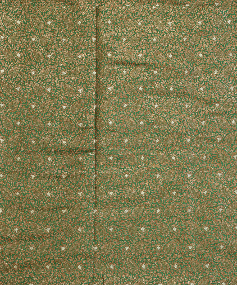 Green_Handloom_Pure_Katan_Silk_Kimkhab_Banarasi_Fabric_In_Antique_Zari_With_Paisley_Motifs_WeaverStory_03