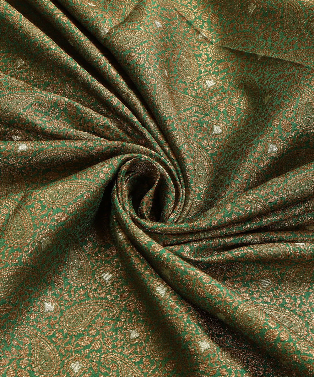 Green_Handloom_Pure_Katan_Silk_Kimkhab_Banarasi_Fabric_In_Antique_Zari_With_Paisley_Motifs_WeaverStory_05