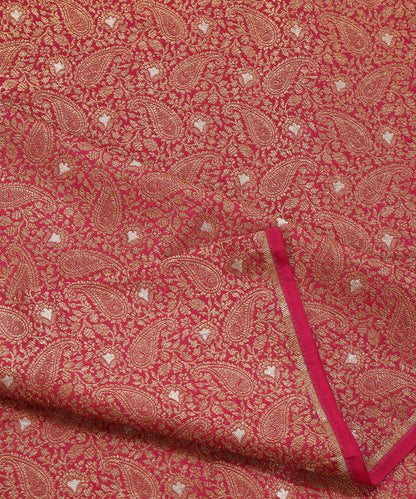 Pink_Handloom_Pure_Katan_Silk_Kimkhab_Banarasi_Fabric_In_Antique_Zari_With_Silver_Meenakari_WeaverStory_04