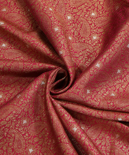 Pink_Handloom_Pure_Katan_Silk_Kimkhab_Banarasi_Fabric_In_Antique_Zari_With_Silver_Meenakari_WeaverStory_05