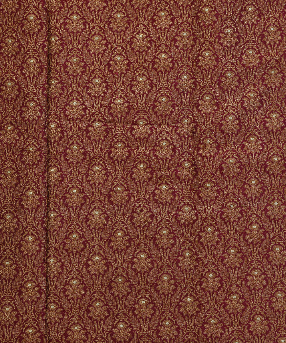 Wine_Handloom_Pure_Katan_Silk_Kimkhab_Banarasi_Fabric_In_Antique_Zari_With_Mughal_Motifs_WeaverStory_02