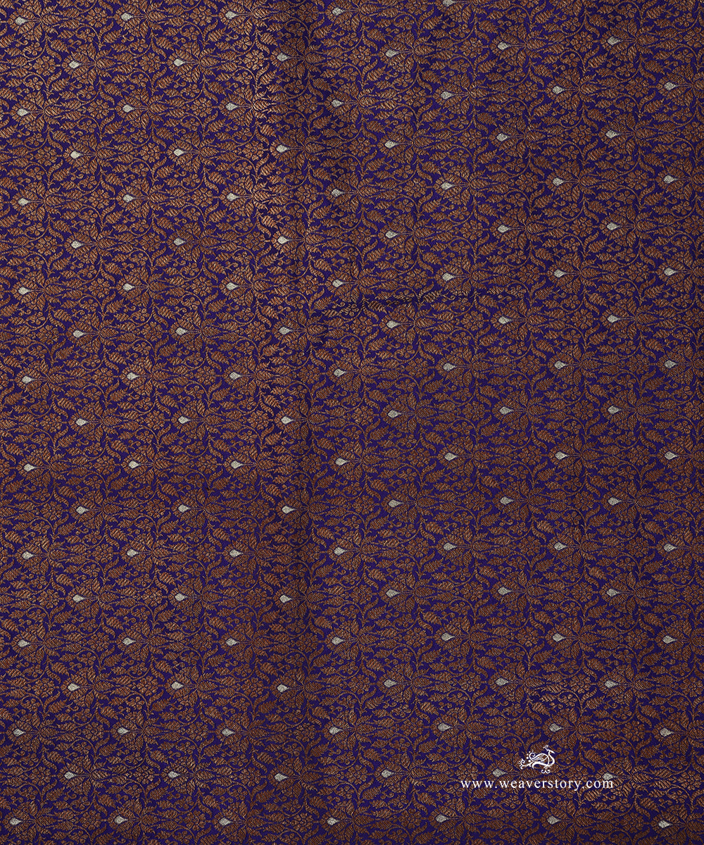 Purple_Handloom_Pure_Katan_Silk_Kimkhab_Banarasi_Fabric_In_Antique_Zari_With_Silver_Meenakari_And_Floral_Motifs_WeaverStory_02
