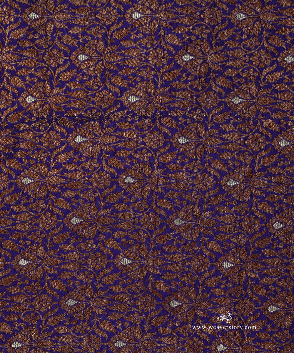 Purple_Handloom_Pure_Katan_Silk_Kimkhab_Banarasi_Fabric_In_Antique_Zari_With_Silver_Meenakari_And_Floral_Motifs_WeaverStory_03