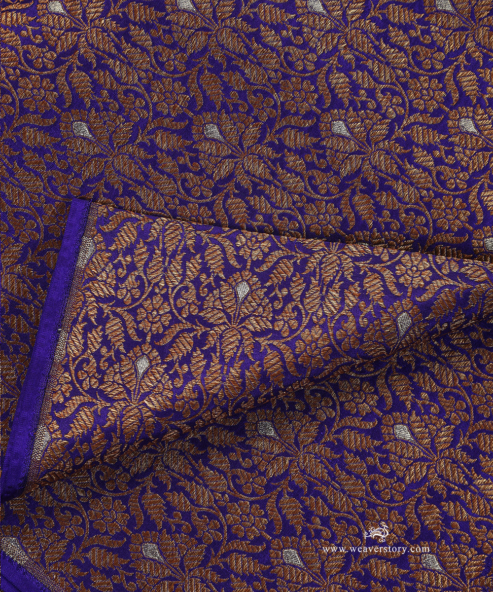 Purple_Handloom_Pure_Katan_Silk_Kimkhab_Banarasi_Fabric_In_Antique_Zari_With_Silver_Meenakari_And_Floral_Motifs_WeaverStory_04