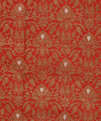 Handloom_Red_Pure_Katan_Silk_Kimkhab_Banarasi_Fabric_In_Antique_Zari_With_Silver_Meenakari_And_Floral_Motifs_WeaverStory_03