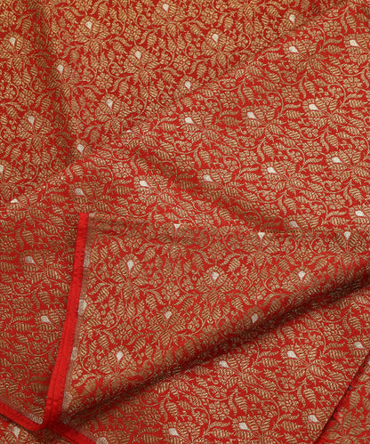 Handloom_Red_Pure_Katan_Silk_Kimkhab_Banarasi_Fabric_In_Antique_Zari_With_Silver_Meenakari_And_Floral_Motifs_WeaverStory_04