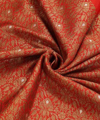 Handloom_Red_Pure_Katan_Silk_Kimkhab_Banarasi_Fabric_In_Antique_Zari_With_Silver_Meenakari_And_Floral_Motifs_WeaverStory_05