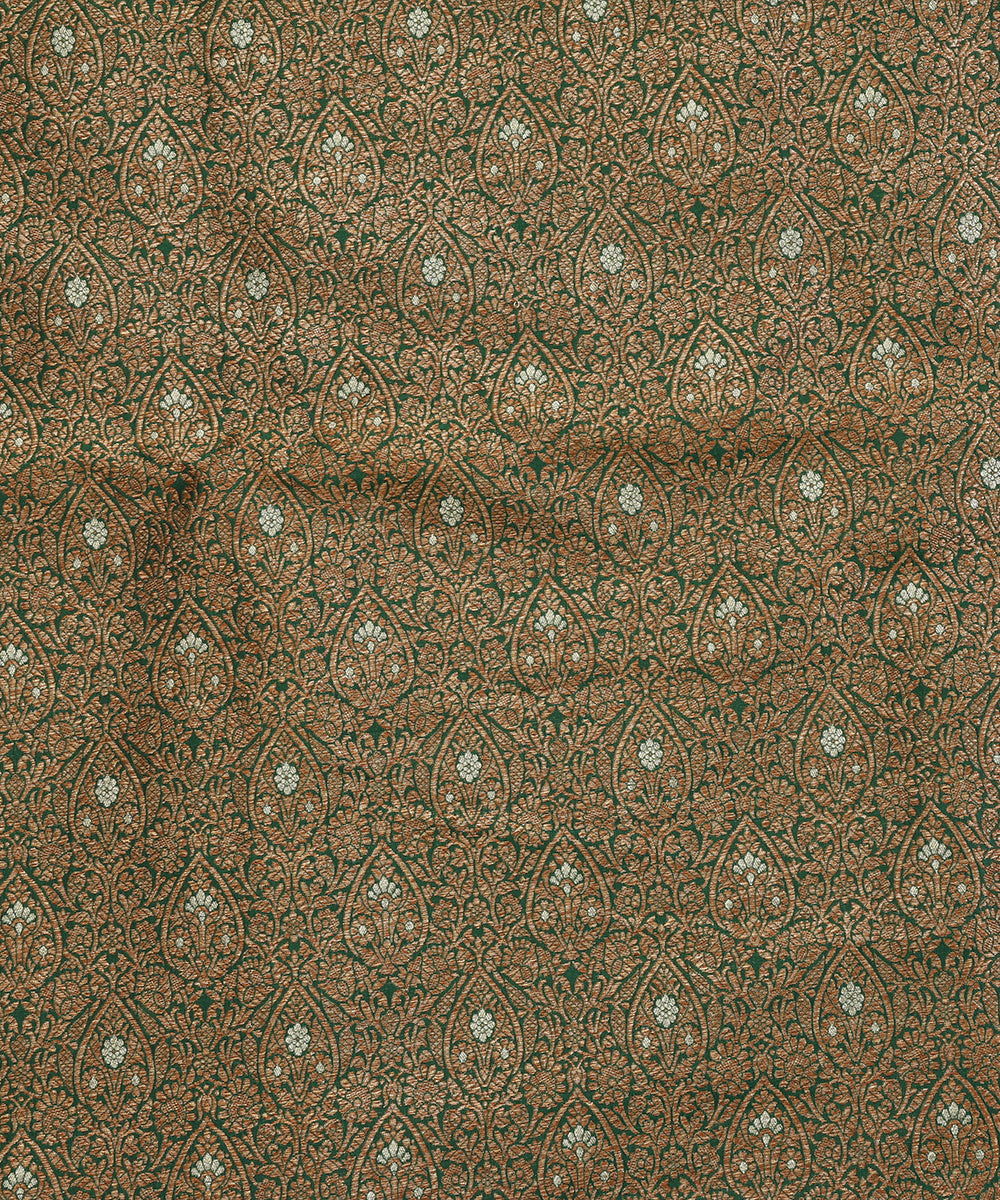 Green_Handloom_Pure_Katan_Silk_Kimkhab_Banarasi_Fabric_In_Antique_Zari_With_Silver_Meenakari_WeaverStory_02