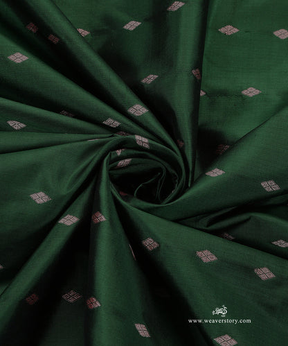 Dark_Green_Handloom_Pure_Katan_Silk_Banarasi_Fabric_With_Cutwork_Booti_WeaverStory_05