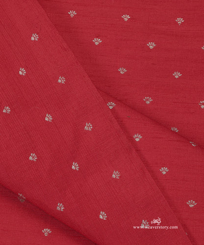 Red_Handloom_Pure_Tussar_Silk_Banarasi_Fabric_With_Cutwork_Booti_WeaverStory_04