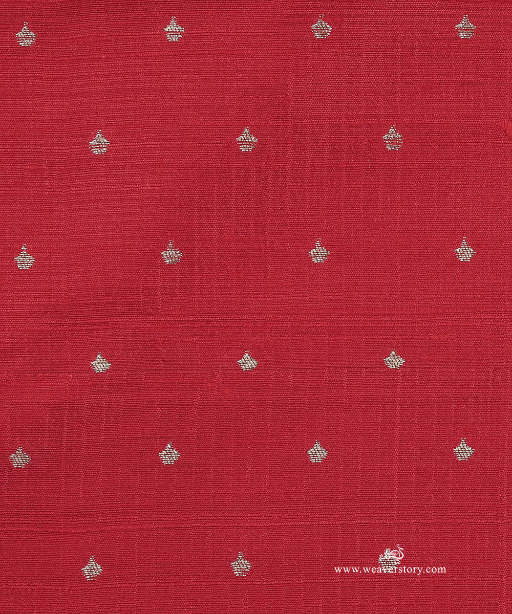 Handloom_Red_Pure_Tussar_Silk_Banarasi_Fabric_With_Cutwork_Booti_WeaverStory_03