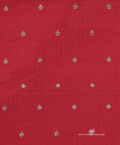 Handloom_Red_Pure_Tussar_Silk_Banarasi_Fabric_With_Cutwork_Booti_WeaverStory_03