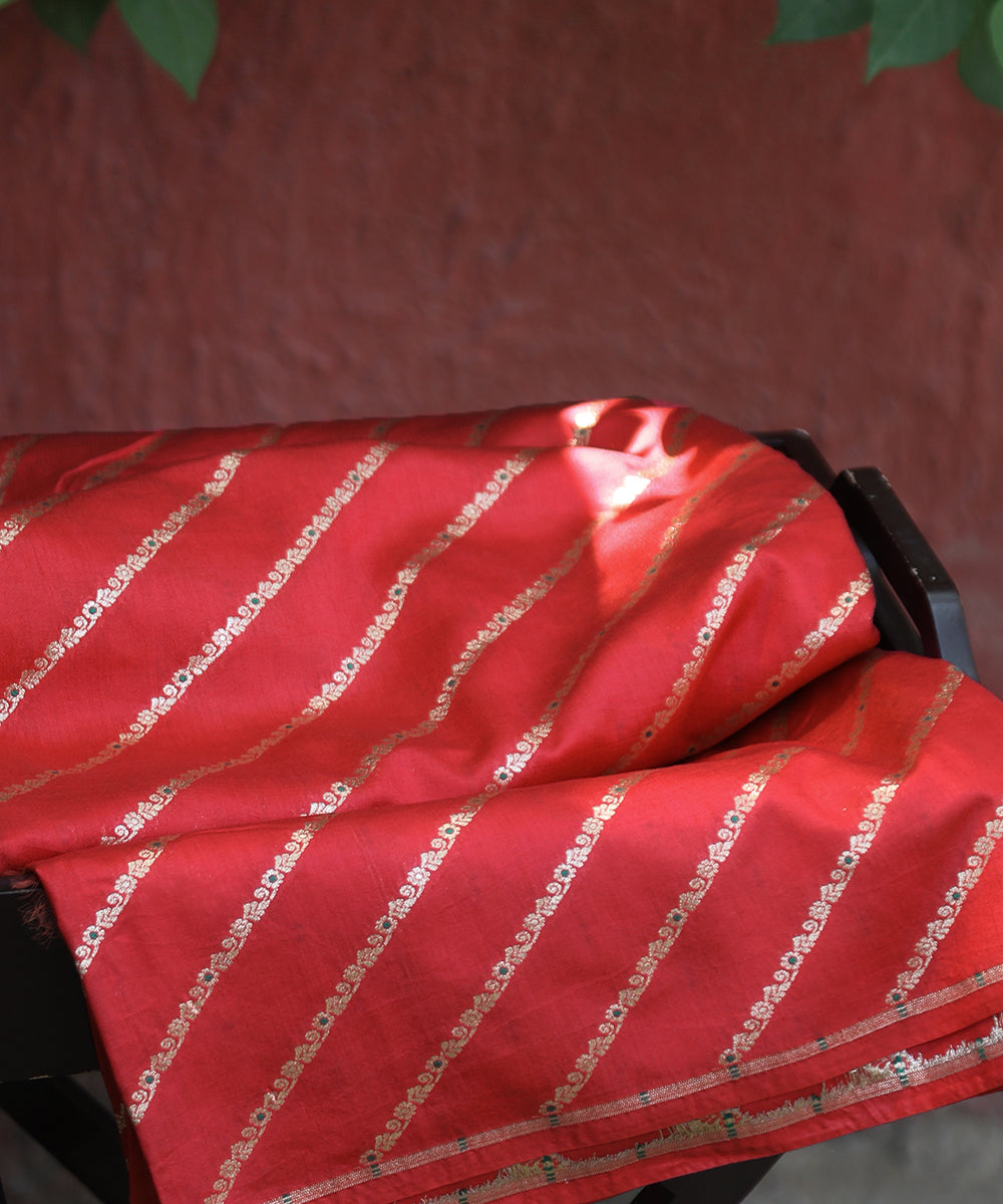 Pink_Handloom_Pure_Moonga_Silk_Banarasi_Fabric_With_Cutwork_Meena_Booti_WeaverStory_01