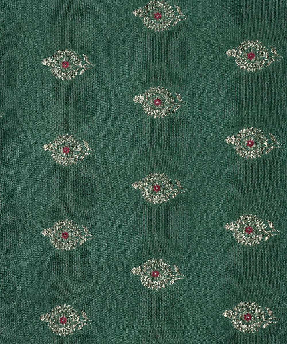 Handloom_Pastel_Dark_Green_Pure_Moonga_Silk_Banarasi_Fabric_With_Cutwork_Meena_Booti_WeaverStory_03