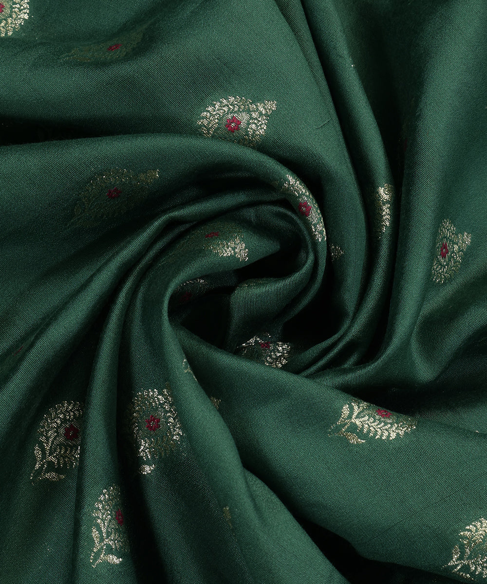 Handloom_Pastel_Dark_Green_Pure_Moonga_Silk_Banarasi_Fabric_With_Cutwork_Meena_Booti_WeaverStory_05