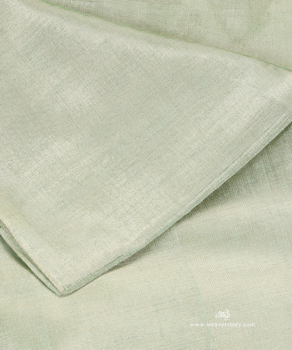 Handloom_Mint_Green_And_Silver_Plain_Pure_Tissue_Chanderi_Fabric_WeaverStory_04