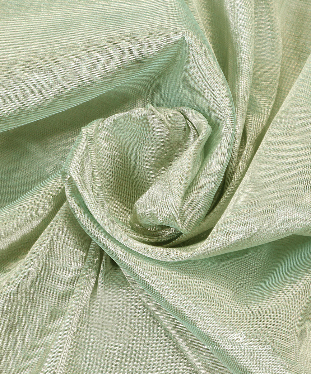 Handloom_Mint_Green_And_Silver_Plain_Pure_Tissue_Chanderi_Fabric_WeaverStory_05