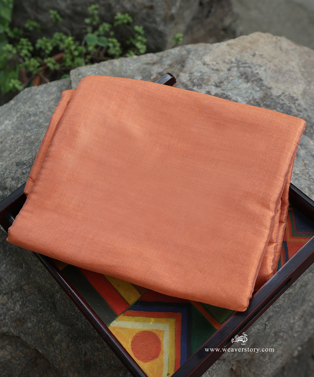 Handloom_Copper_Plain_Pure_Tissue_Chandri_Fabric_WeaverStory_01