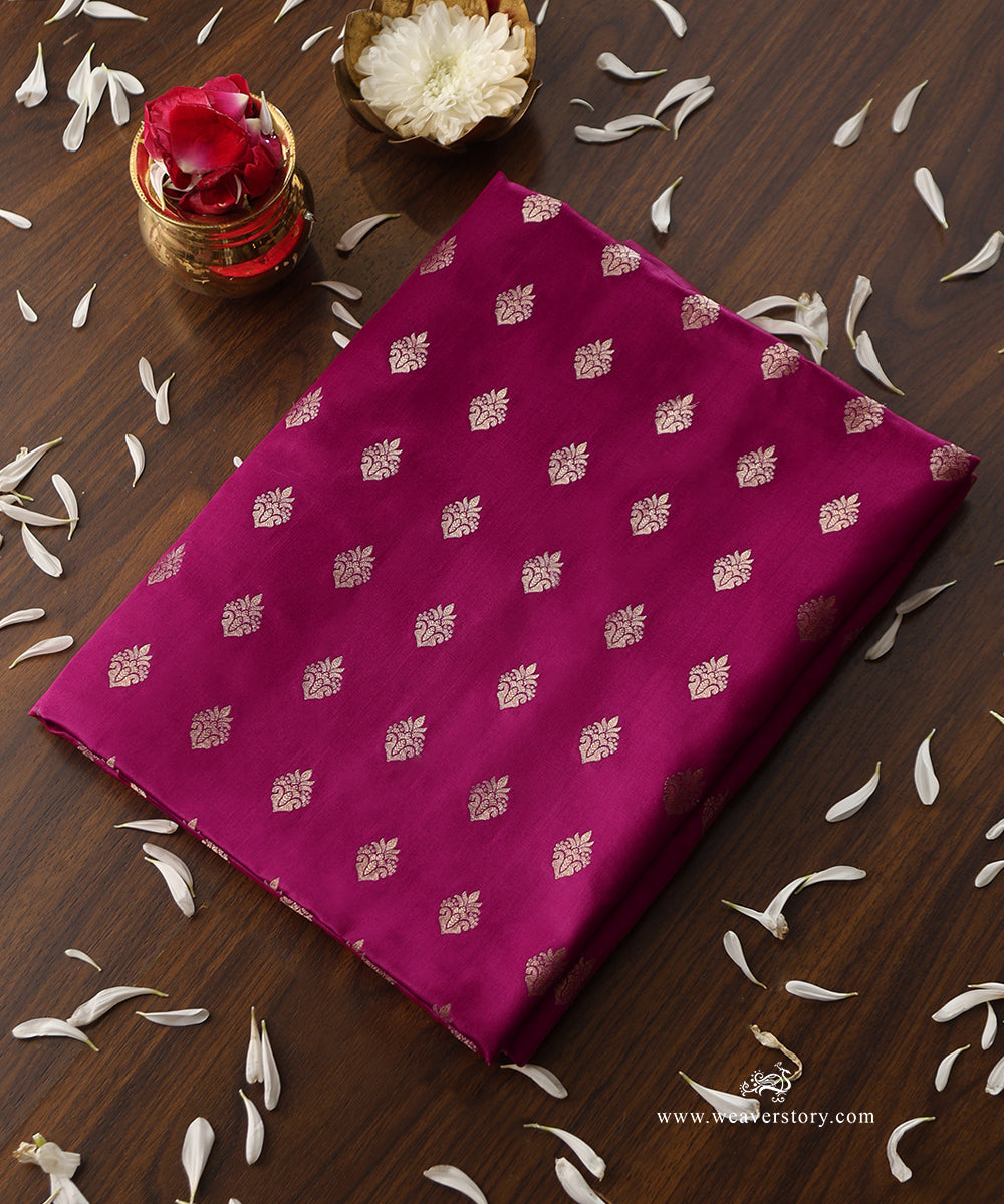 Handloom_Fuschia_Pure_Satin_Silk_Banarasi_Fabric_With_Cutwork_Booti_WeaverStory_01