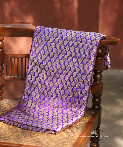 Purple_Handloom_Pure_Katan_Silk_Kimkhab_Banarasi_Fabric_With_Small_Flower_WeaverStory_01