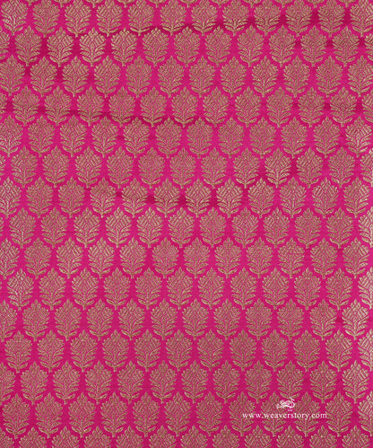 Hot_Pink_Handloom_Katan_Silk_Kimkhab_Banarasi_Fabric_With_Small_Flower_WeaverStory_03