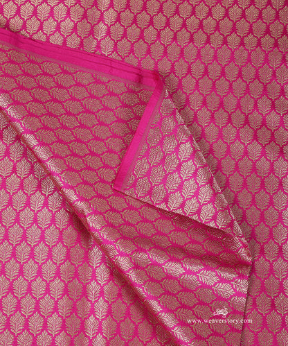 Hot_Pink_Handloom_Katan_Silk_Kimkhab_Banarasi_Fabric_With_Small_Flower_WeaverStory_04