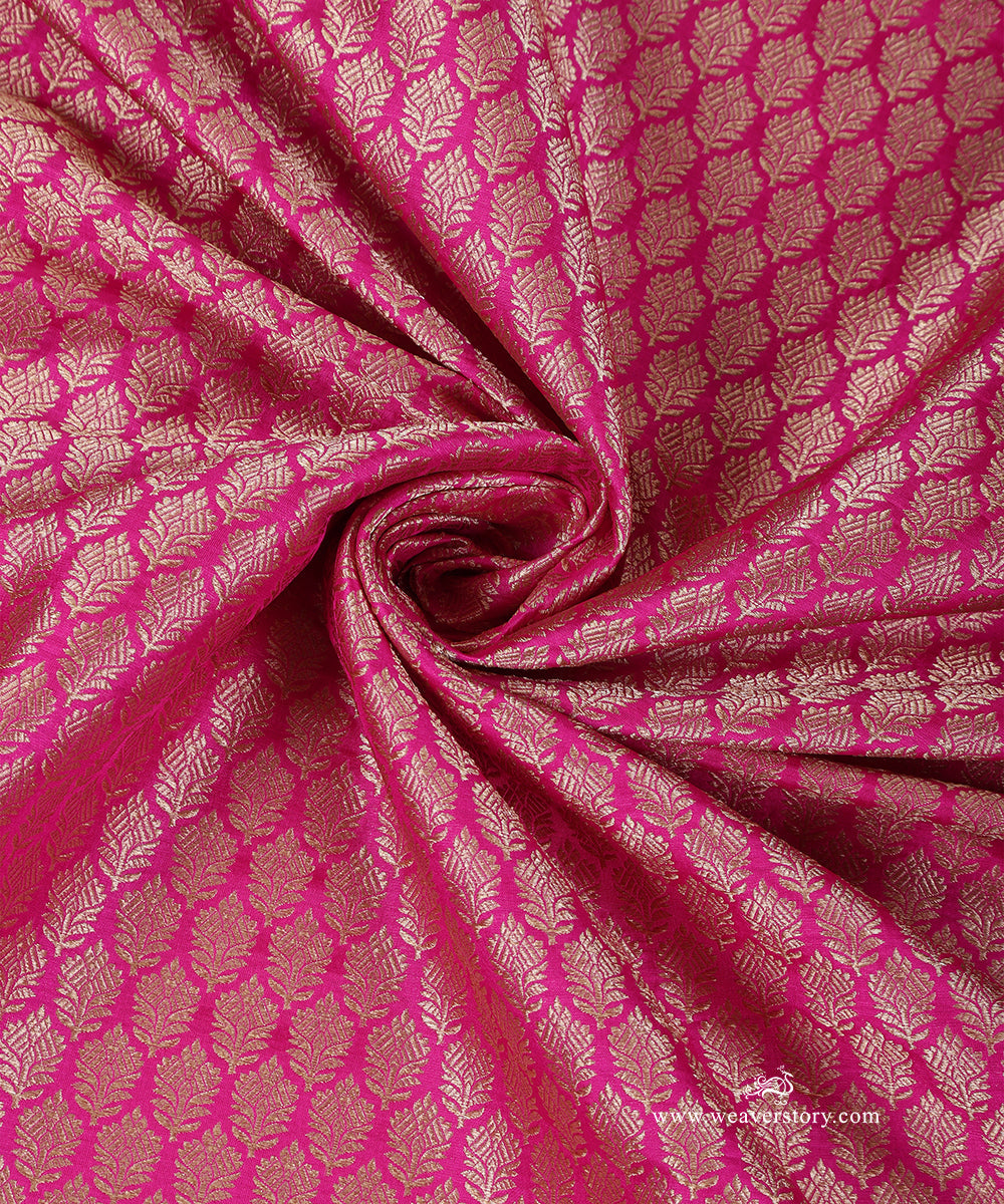 Hot_Pink_Handloom_Katan_Silk_Kimkhab_Banarasi_Fabric_With_Small_Flower_WeaverStory_05