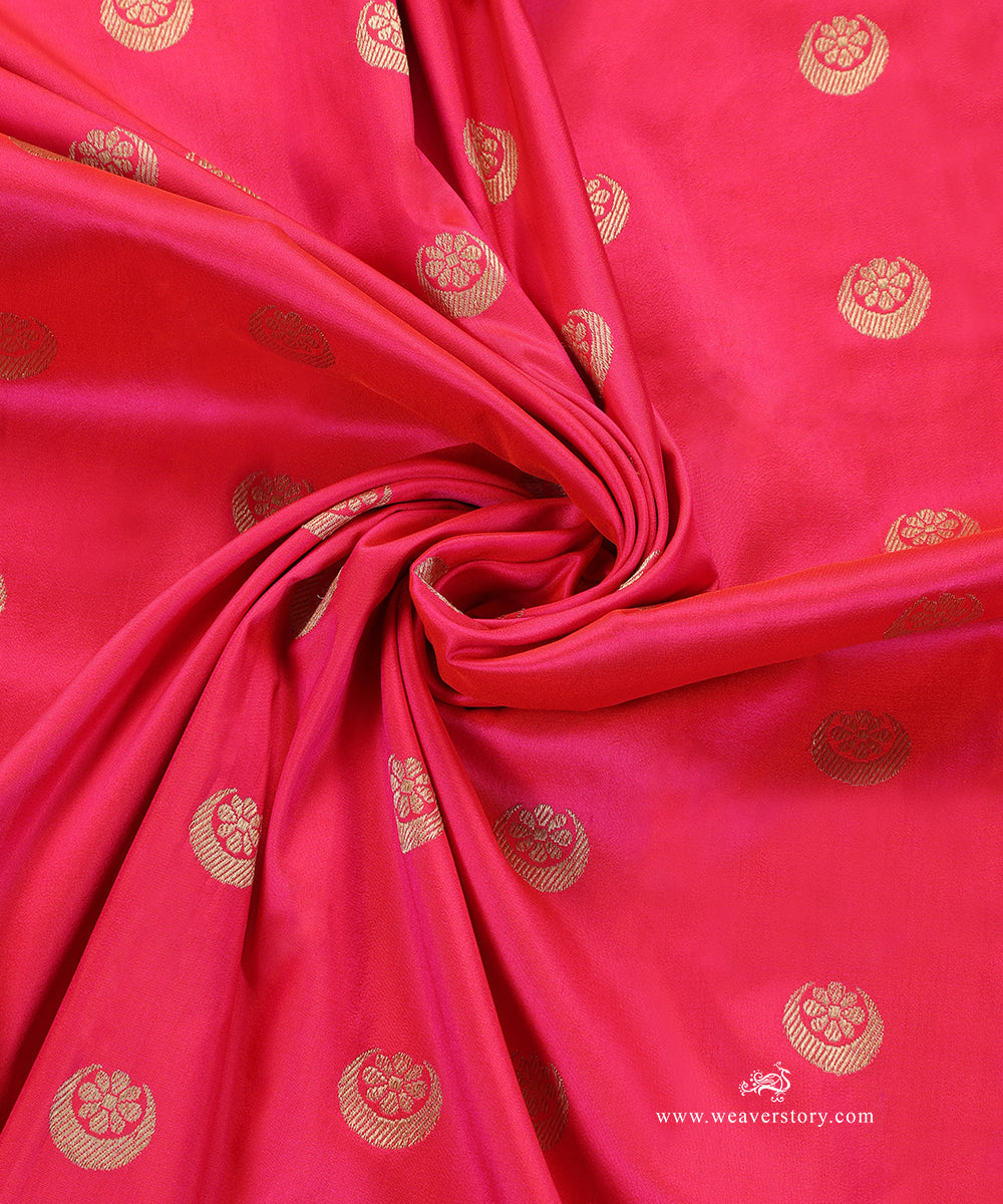 Hot_Pink_Handloom_Pure_Katan_Silk_Banarasi_Fabric_With_Kadhwa_Chand_Boota_WeaverStory_05