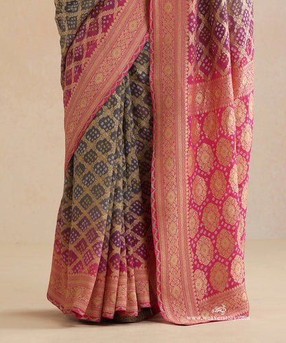 Pink_And_Grey_Handloom_Pure_Georgette_Bandhani_Saree_With_Zari_Checks_And_Extender_Border_WeaverStory_04