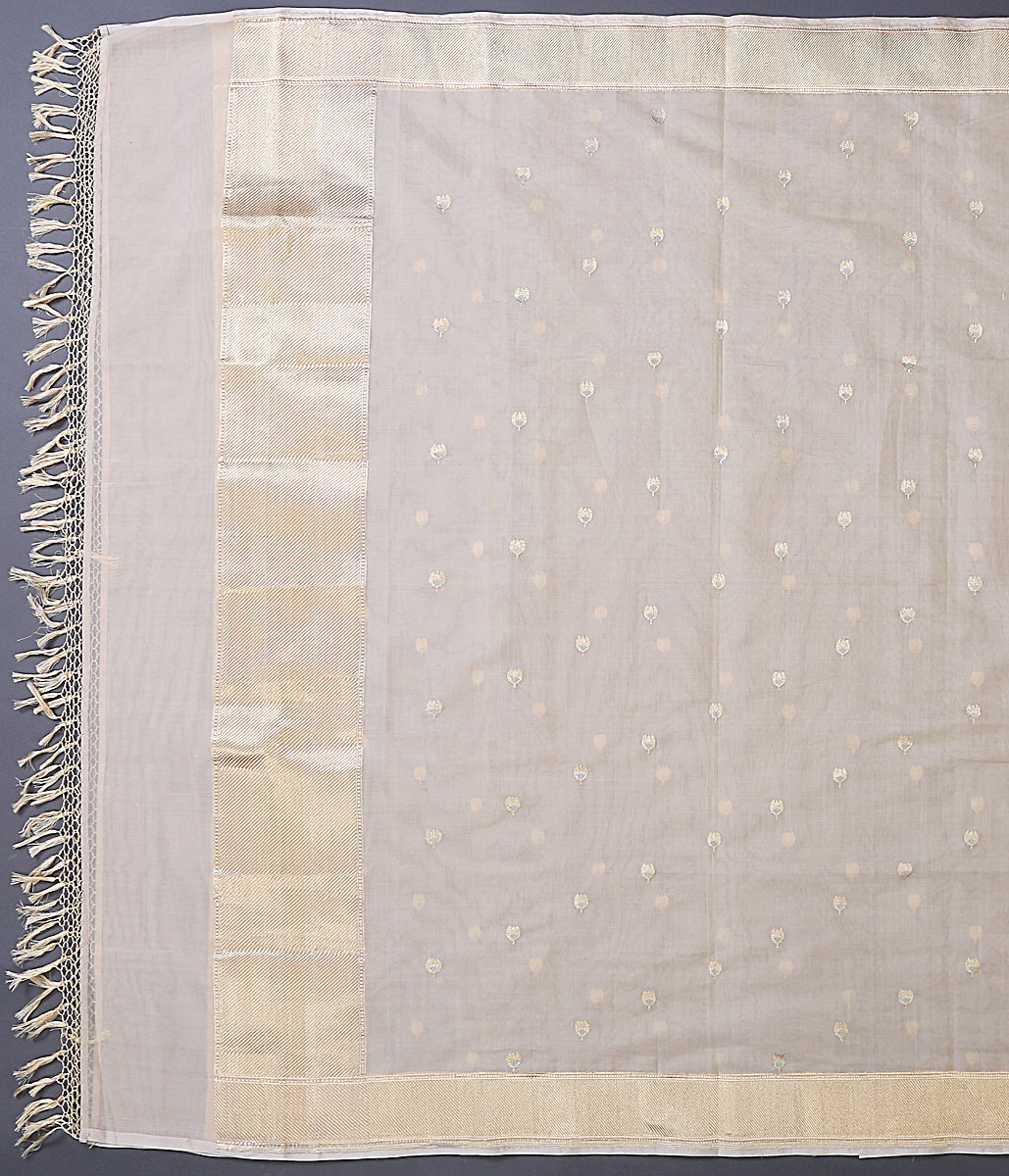 Beige_Handwoven_cotton_silk_dupatta_with_meenkari_kadhwa_booti_WeaverStory_02