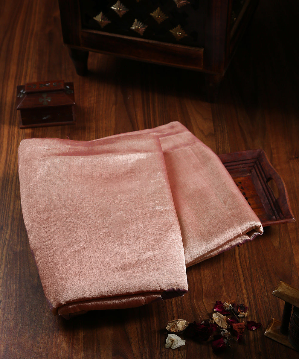 Handloom Light Pink Pure Tissue Chanderi Fabric