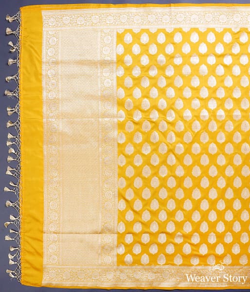 Yellow_katan_silk_dupatta_with_leaf_motifs_and_floral_border_WeaverStory_02