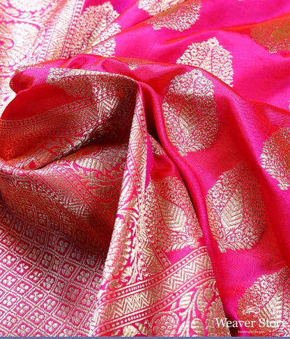 Pink_katan_silk_dupatta_with_leaf_motifs_and_floral_border_WeaverStory_05