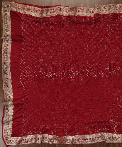 Maroon Handloom Pure Georgette Banarasi Bandhani Dupatta With Border