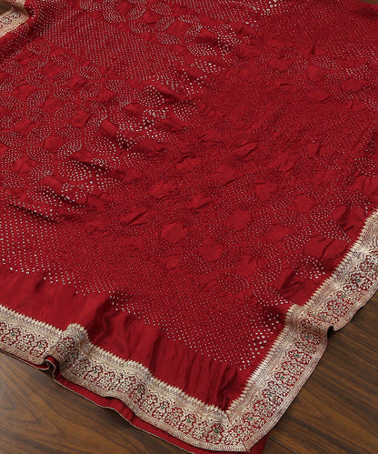 Maroon Handloom Pure Georgette Banarasi Bandhani Dupatta With Border