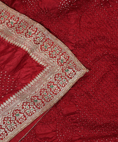 Maroon Handloom Pure Georgette Banarasi Bandhani Dupatta With Border