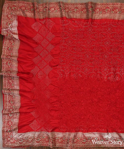 Red Handloom Pure Georgette Banarasi Bandhani Dupatta With Border