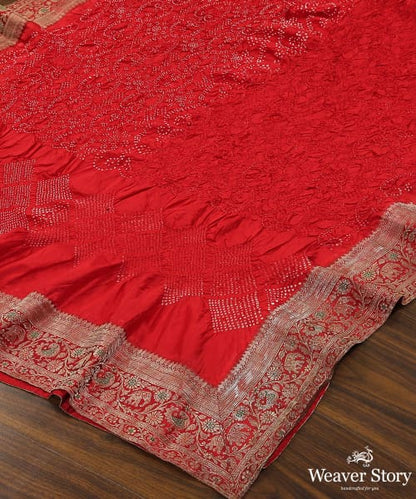 Red Handloom Pure Georgette Banarasi Bandhani Dupatta With Border