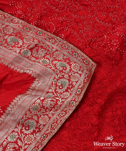 Red Handloom Pure Georgette Banarasi Bandhani Dupatta With Border